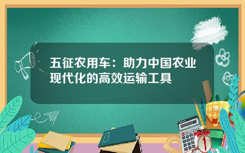五征农用车：助力中国农业现代化的高效运输工具